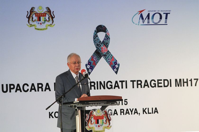 Datuk Seri Najib delivers his speech at the MH17 memorial in Sepang, Selangor, July 11, 2015. u00e2u20acu201d Picture by Yusof Mat Isan