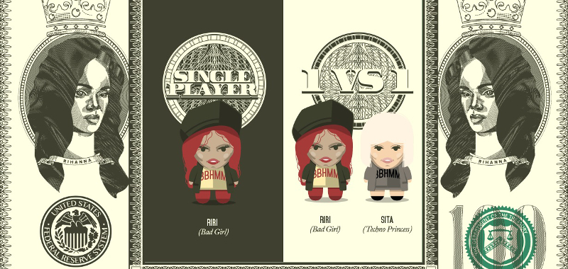 The Rihanna's #BBHMM-based Snake game by NSS Magazine lets you choose either a single player game (left), or you could play against a friend, in this screenshot taken from the game.