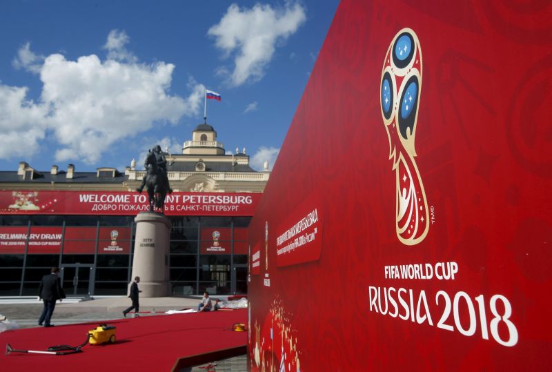 Employees make final preparations before the preliminary draw for the 2018 World Cup near the Konstantin (Konstantinovsky) Palace in St. Petersburg, July 24, 2015. u00e2u20acu2022 Reuters pic