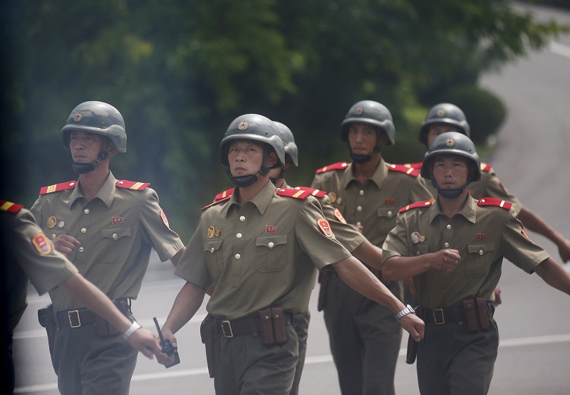 North Korean soldiers patrol at the truce village of Panmunjom in the demilitarised zone (DMZ) separating the two Koreas, South Korea, August 11, 2015. u00e2u20acu201d Reuters pic
