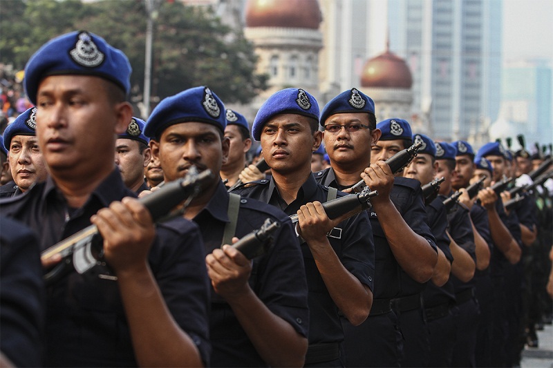 Malaysian police march during the National Day celebrations at the Dataran Merdeka in Kuala Lumpur, August 31, 2015. u00e2u20acu201d Picture by Yusof Mat Isa 