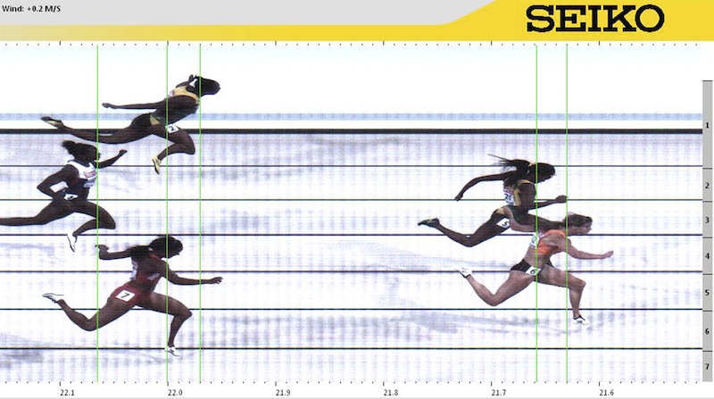 Dafne Schippers of the Netherlands (right) crosses the finish line first to win the women's 200m final during the 15th IAAF World Championships at the National Stadium in Beijing,China, August 28, 2015. — Reuters pic