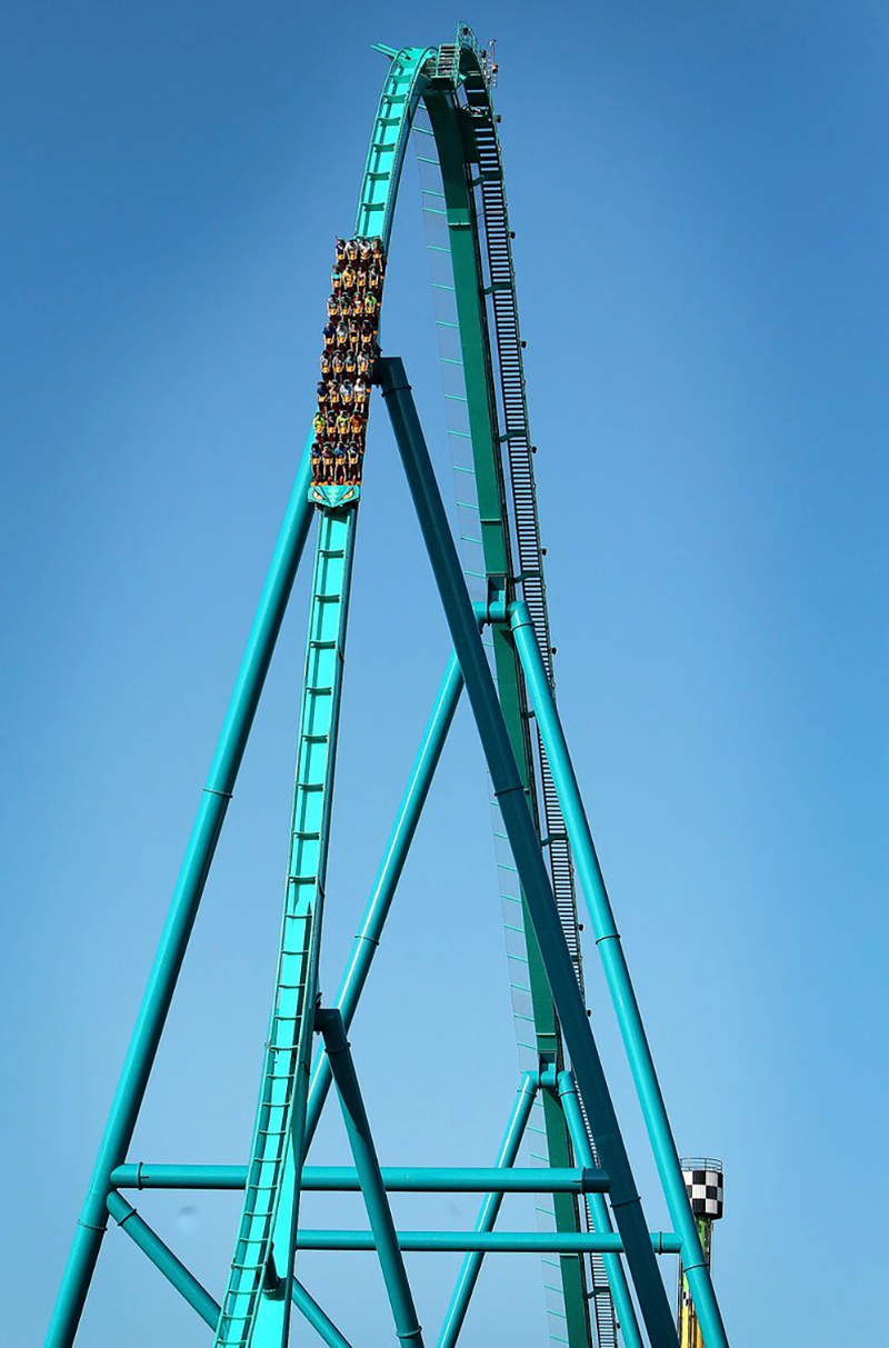 The Leviathan, with a height of 306 feet and a top speed of 92 mph, at Canada's Wonderland in Vaughan, Ontario. Altitude rather than velocity is the defining characteristic of newer rides that have become known as giga coasters. — Handout pic via