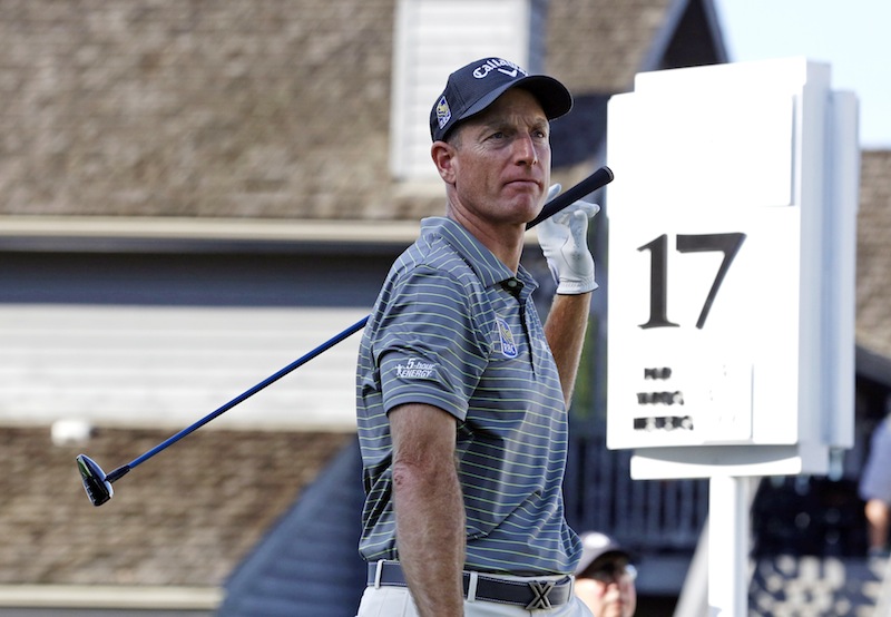 Jim Furyk reacts to his tee shot on the seventeenth hole during the first round of the World Golf Championships, August 6, 2015. u00e2u20acu201d Reuters pic