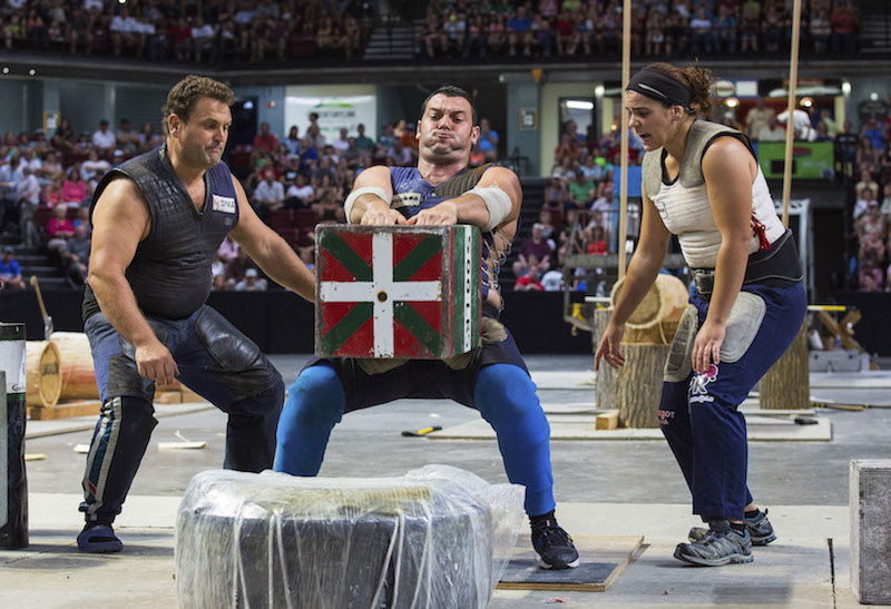 A competitor in a traditional Basque weightlifting competition during the Jaialdi celebration’s sports night at Century Link Arena, in Boise, Idaho, July 30, 2015. — Picture by Ruth Fremson/The New York Times
