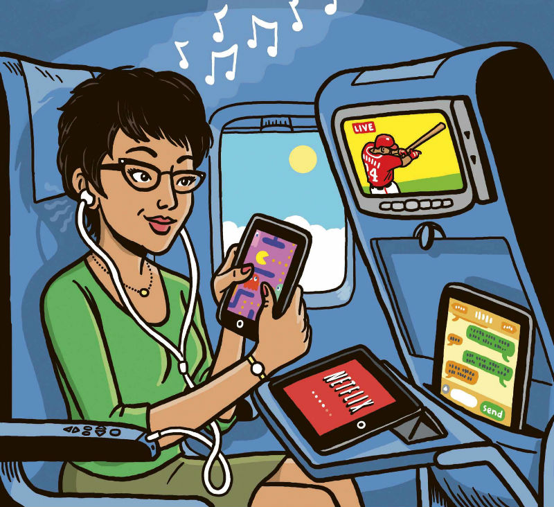 With the advent of digital content and onboard Wi-Fi, the variety of entertainment choices available during airplane flights has increased significantly. u00e2u20acu201d Ward Sutton/The New York Times pic