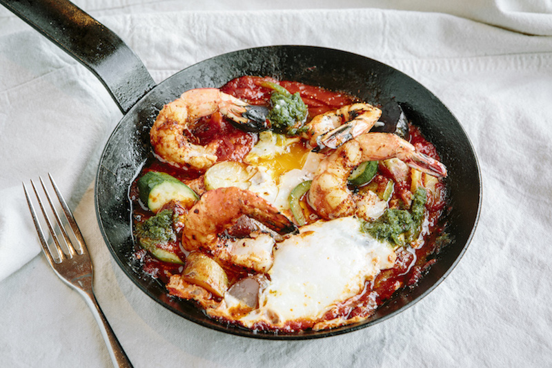 Louisiana shrimp shakshouka at Shaya, which serves modern Israeli fare, in New Orleans, July 22, 2015. — Picture by William Widmer/The New York Times