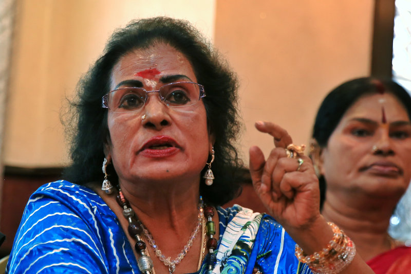 Datin Seri Indrani Samy Vellu, wife of former MIC president Datuk Seri S. Samy Vellu, attending the press conference that draws attention to a hate video on transgenders.