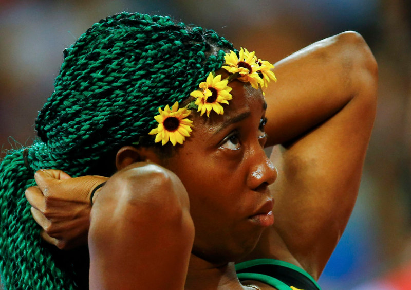 Shelly-Ann Fraser-Pryce of Jamaica reacts after the womenu00e2u20acu2122s 100m semi-final during the 15th IAAF World Championships at the National Stadium in Beijing, China August 24, 2015. u00e2u20acu201d Reuters pic