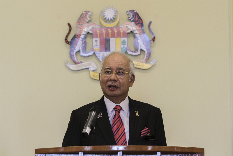 Prime Minister Datuk Seri Najib Razak speaks to members of the media during a press conference at his office in Putrajaya, August 14, 2015. u00e2u20acu201d Picture by Yusof Mat Isa