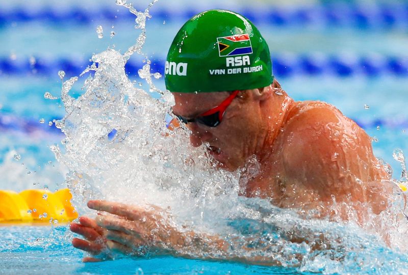 Cameron van der Burgh of South Africa swims to a new world record in the men's 50m breaststroke at the Aquatics World Championships in Kazan, Russia, August 4, 2015. u00e2u20acu201d AFP pic