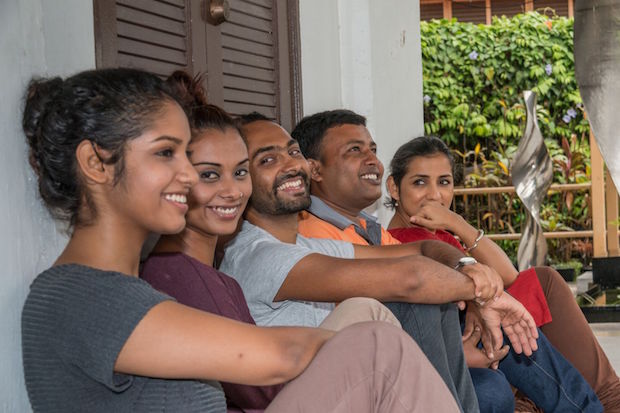 Migrant worker and poet Zakir Hussain Khokon (second from right) will be reading his poem in ‘From Another Land’, a performance by dance group Chowk led by Raka Maitra (far right). — TODAY pic