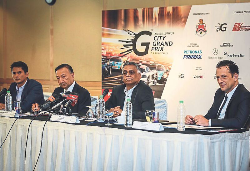 (From left) Yoong, Tunku Naquiyuddin, Arrasu and Total Sports Asia Group CEO Marcus Luer speak to reporters yesterday. u00e2u20acu201d Picture by Firdaus Latif