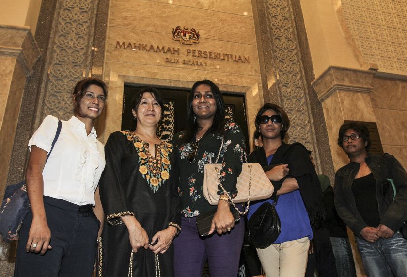 Supporters of a group of transgenders challenging the Shariah law that forbids cross-dressing among Muslims are pictured at the Palace of Justice, Putrajaya, August 13, 2015. — Picture by Yusof Mat Isa
