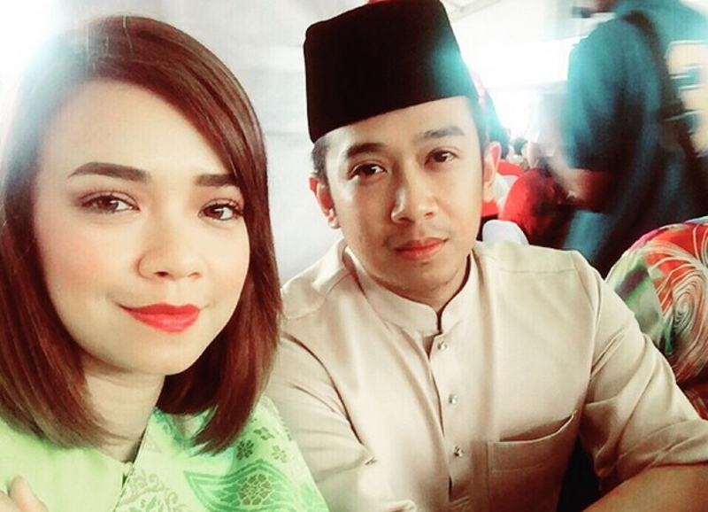 Nora Danish and Nedim Nazri are seen in this photo taken during Raya festivities on her Instagram account.
