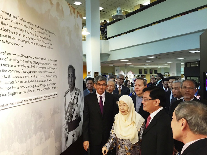 Guests, including ministers and Puan Noor Aishah, touring the exhibition on the life and contributions of Singaporeu00e2u20acu2122s first President Yusof Ishak. u00e2u20acu201du00c2u00a0TODAY pic