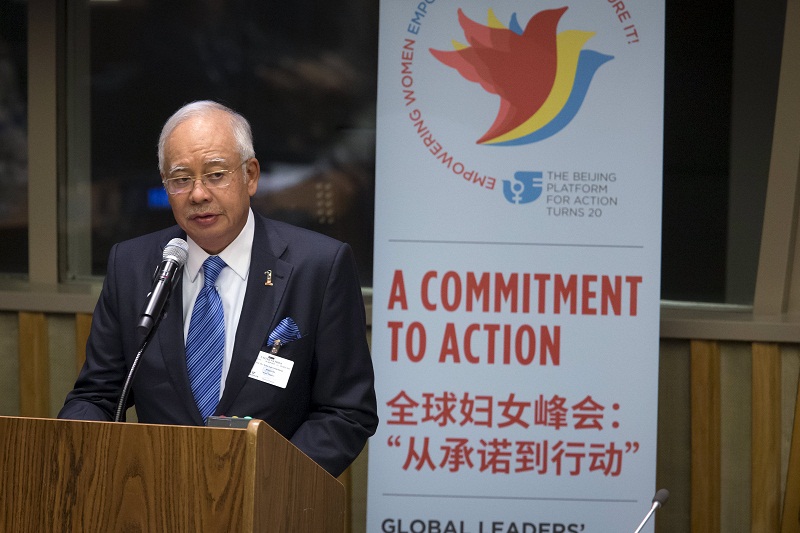 Prime Minister Datuk Seri Najib Razak speaks during the Global Leadersu00e2u20acu2122 Meeting on Gender Equality and Womenu00e2u20acu2122s Empowerment at the United Nations headquarters in Manhattan, New York, September 27, 2015. u00e2u20acu201d Reuters pic