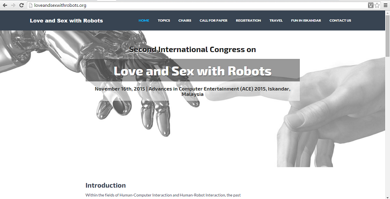 The second international congress on 'Love and Sex with Robots' (LSR) will be held on November 16 at the Black Box and White Box arts complex in Medini Mall in Johor's Iskandar region. u00e2u20acu201d Screengrab from the LSR website