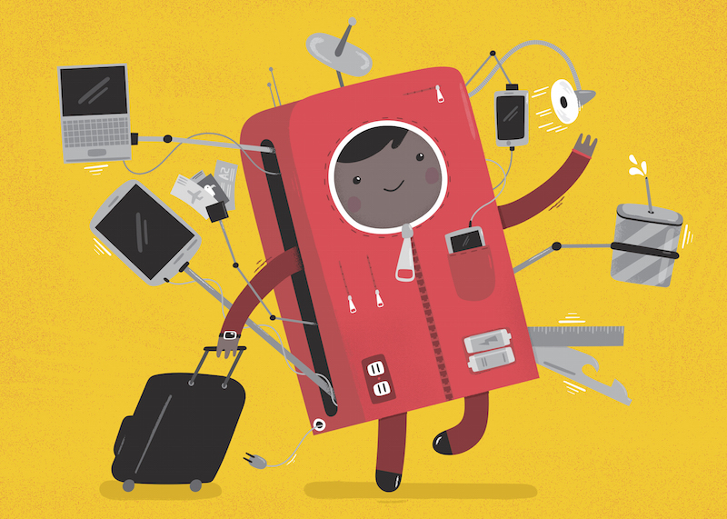 Hiral Sanghavi and his wife, Yoganshi Shah, with no fashion knowledge, are the team behind the 15-in-1 BauBax travel jacket that has made headlines worldwide for being a u00e2u20acu02dcSwiss army knifeu00e2u20acu2122 of travel clothing. u00e2u20acu201d Illustration by Shaw Nielsen/The New Y