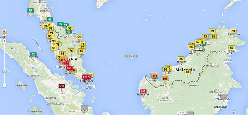 A screen shot from the World Air Quality Index website) shows the API reading for Riau in Indonesia at 10am was a hazardous 590. The highest reading in Malaysia was 166 in Bukit Rambai, Malacca, at noon.