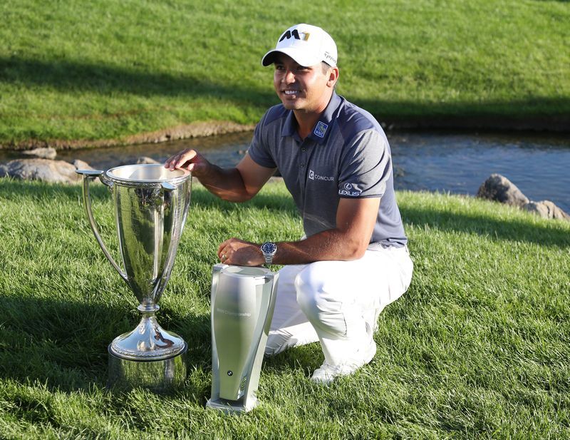Jason Day with the Western Open and BMW trophies after winning the BMW Championship at Conway Farms Golf Club in Lake Forest, September 20, 2015. u00e2u20acu201d Reuters pic