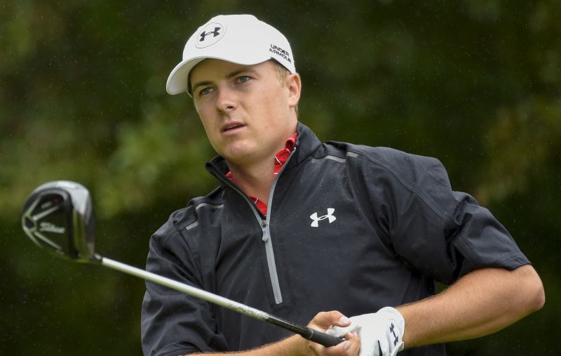Sep 26, 2015; Atlanta, GA, USA; Jordan Spieth watches his tee shot third hole third round Tour Championship East Lake Golf Club. Mandatory Credit: John David Mercer-USA TODAY Sports