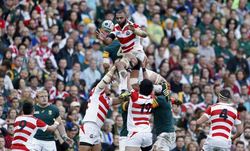 Japan captain Michael Leitch (top) in action against South Africa. u00e2u20acu2022 Reuters pic