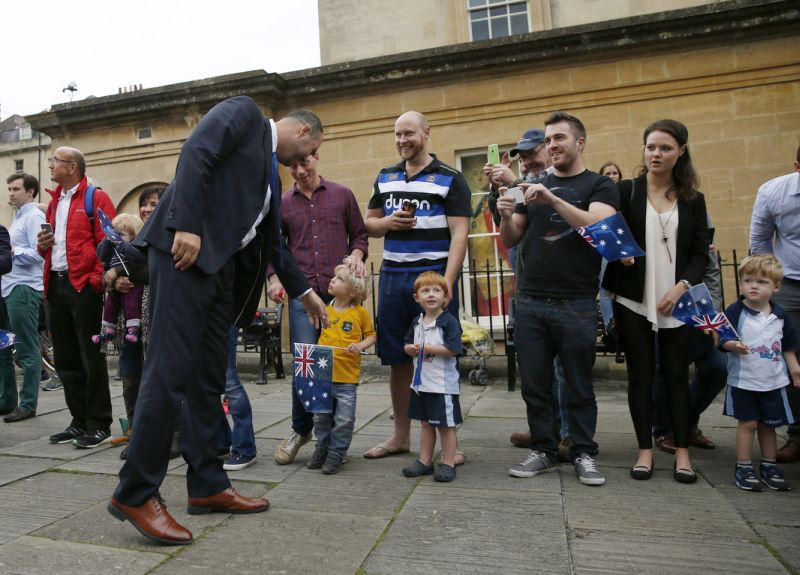 Rugby World Cup welcome ceremony - Assembly Rooms, Bath - 15/9/15 Australia coach Michael Cheika meets fans Action Images via Reuters / Andrew Boyers Livepic
