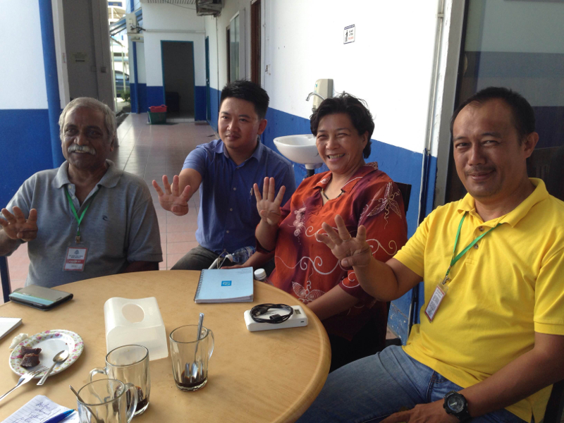 (From left) Muthu, Henry Shim, Jannie Lasimbang and Matthew Yong are called up by the police to give their statement on the Sabah Bersih rally, Kota Kinabalu, September 1, 2015. u00e2u20acu201d Picture by Julia Chan