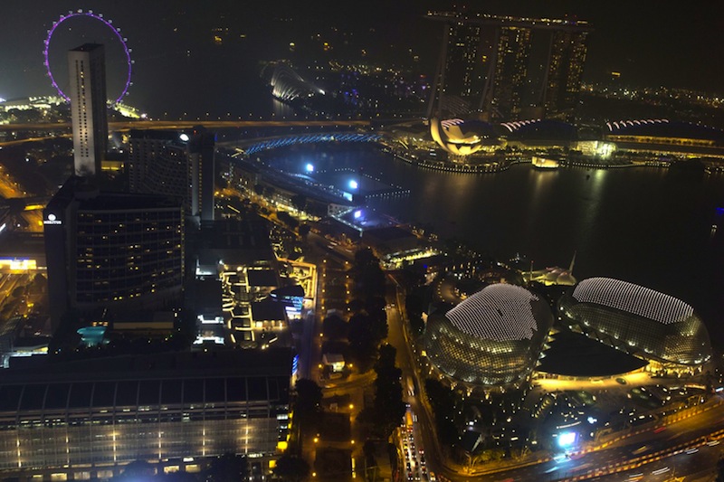 An aerial night view of the Singapore Grand Prix's Marina Bay City Circuit seen from the Swissotel The Stamford hotel in Singapore, on Sept 14, 2015. u00e2u20acu201d TODAY pic