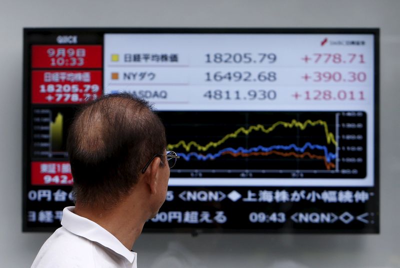 A pedestrian looks at an electronic board showing market indices in Tokyo, September 9, 2015. Nikkei jumped 1.1 per cent while Asia-Pacific shares gained 0.4 per cent, September 16, 2015. u00e2u20acu201d Reuters pic 