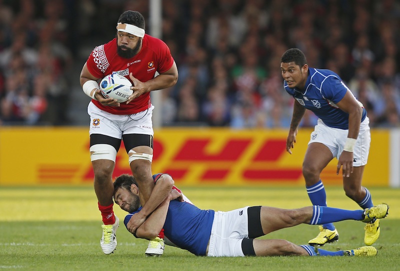 Tonga's Viliami Ma'afu in action with Namibia's Danie van Wyk during the Tonga v Namibia IRB Rugby World Cup 2015 Pool C game at Sandy Park, Exeter, England.u00c2u00a0u00e2u20acu201d Reuters pic
