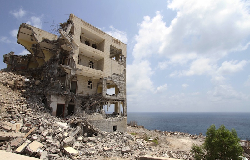 The presidential palace, which was destroyed during recent fighting, is seen in Yemen's southern port city of Aden September 27, 2015. u00e2u20acu201d Reuters pic