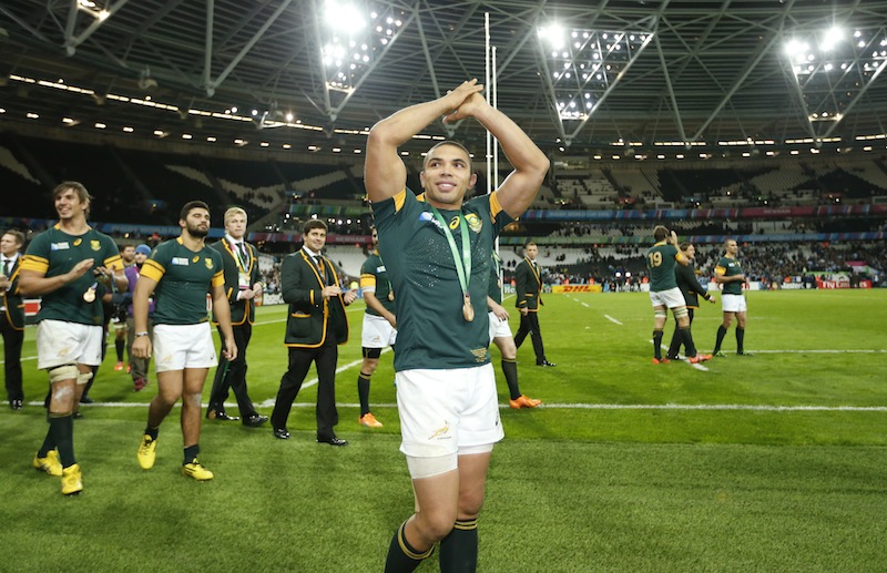 Africa's Bryan Habana applauds fans after the South Africa v Argentina IRB Rugby World Cup 2015 Third/Fourth Place Bronze Final Play-Off at Olympic Stadium, London, England. u00e2u20acu201du00c2u00a0Reuters pic