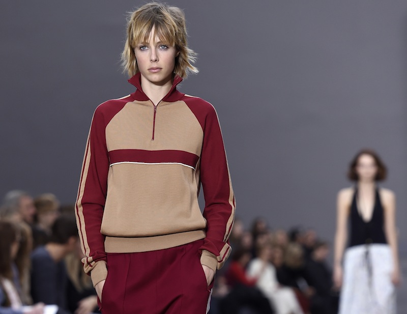 Chloe mixed a long floaty skirt studded with small flowers and a two-colour tracksuit top, or wide black pants with sleeveless T-shirts. u00e2u20acu201d AFP pic