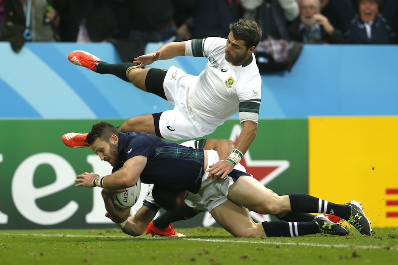 Scotland's Tommy Seymour scores their first try during the South Africa v Scotland IRB Rugby World Cup 2015 Pool B game at St James' Park, Newcastle, England. u00e2u20acu201d Reuters pic