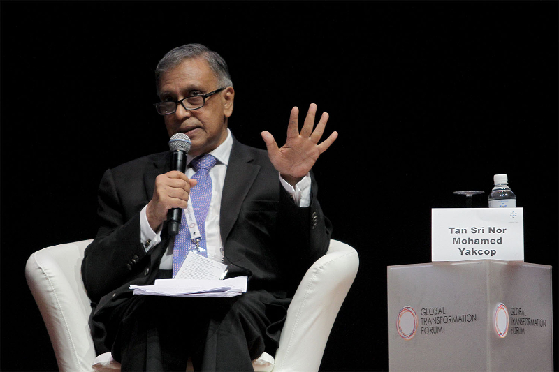 Deputy Chairman of Khazanah National Berhad Tan Sri Nor Mohamed Yakcop speaks at the Global Transformation Forum at the KL Convention Centre in Kuala Lumpur, October 21, 2015. u00e2u20acu201d Picture by Yusof Mat Isa