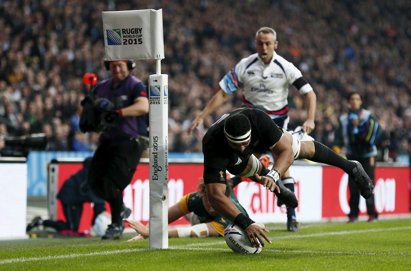 Jerome Kaino of New Zealand scores a try during their Rugby World Cup semifinal against South Africa at Twickenham in London, October 24, 2015. u00e2u20acu201d Reuters pic