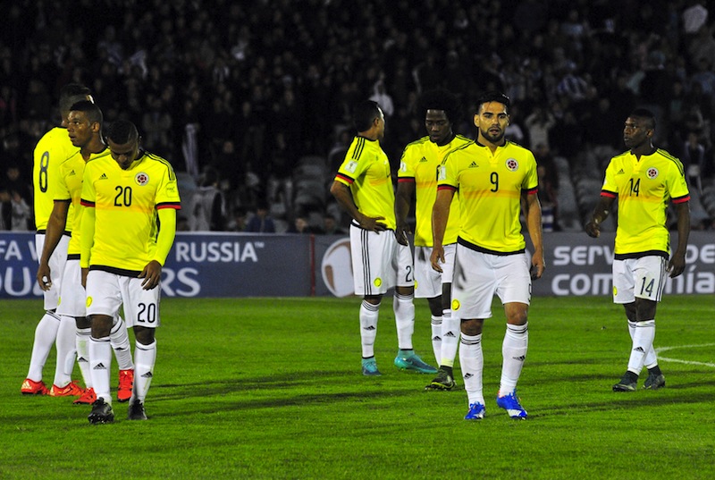Colombia's players react after losing their 2018 World Cup qualifying soccer match against Uruguay at the Centenario stadium in Montevideo, Uruguay, October 13, 2015. u00e2u20acu201d Reuters pic