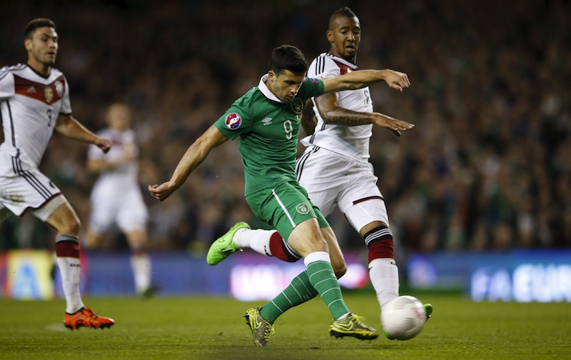 Shane Long scores the first goal during the Republic of Ireland v Germany UEFA Euro 2016 Qualifying Group D at Aviva Stadium, Dublin, Republic of Ireland. u00e2u20acu201du00c2u00a0Reuters pic
