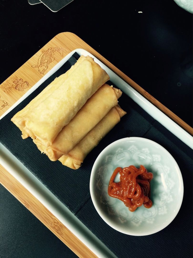 Dessert is served: Custard egg rolls with a berry and carrot puree. — Lokkee pic via TODAY