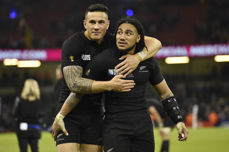 New Zealand's Sonny Bill Williams and Ma'a Nonu celebrate at the end of the New Zealand v France IRB Rugby World Cup 2015 Quarter Final game at Millennium Stadium, Cardiff, Wales. u00e2u20acu201d Reuters pic