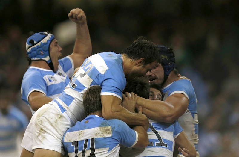 Argentina's Juan Imhoff celebrates scoring their fourth try during the Ireland v Argentina IRB Rugby World Cup 2015 Quarter Final game at Millennium Stadium, Cardiff, Wales.u00c2u00a0u00e2u20acu201du00c2u00a0Reuters pic