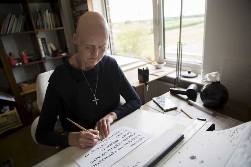Sister Rachel Denton practices her calligraphy St Cuthbert's Hermitage in Lincolnshire, north east Britain August 24, 2015. — Reuters pic