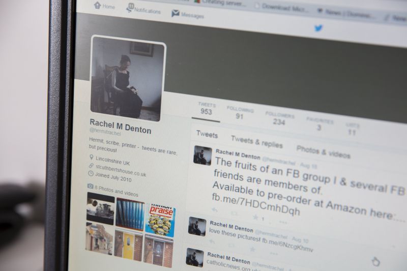 Sister Rachel Denton's Twitter page is shown on a computer at St Cuthbert's Hermitage in Lincolnshire, north east Britain August 24, 2015. — Reuters pic
