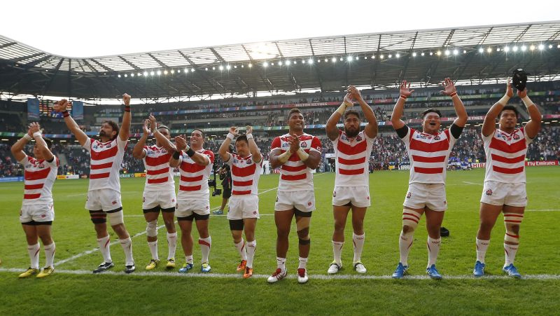 Japan celebrate their 26-5 triumph. — Reuters/Action Images pic