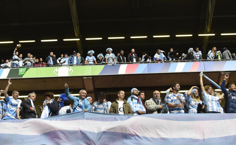 Ireland v Argentina - IRB Rugby World Cup 2015 Quarter Final - Millennium Stadium, Cardiff, Wales - 18/10/15 Argentina fans celebrate after the game Reuters / Toby Melville Livepic
