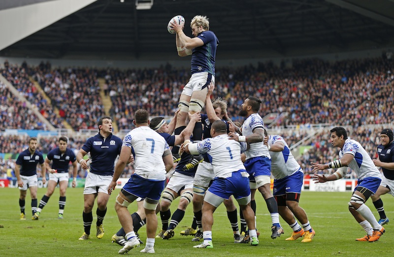 Scotland's Richie Gray (top) in action during a lineout in the Samoa v Scotland IRB Rugby World Cup 2015 Pool B GAME AT St James' Park, Newcastle, England.u00c2u00a0u00e2u20acu201d Reuters pic