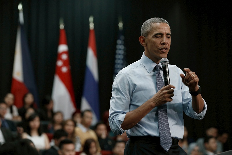 US President Barack Obama participates in a town hall meeting with Young Southeast Asian Leaders Initiative (YSEALI) attendees at Taylor’s University in Kuala Lumpur, November 20, 2015. — Reuters pic