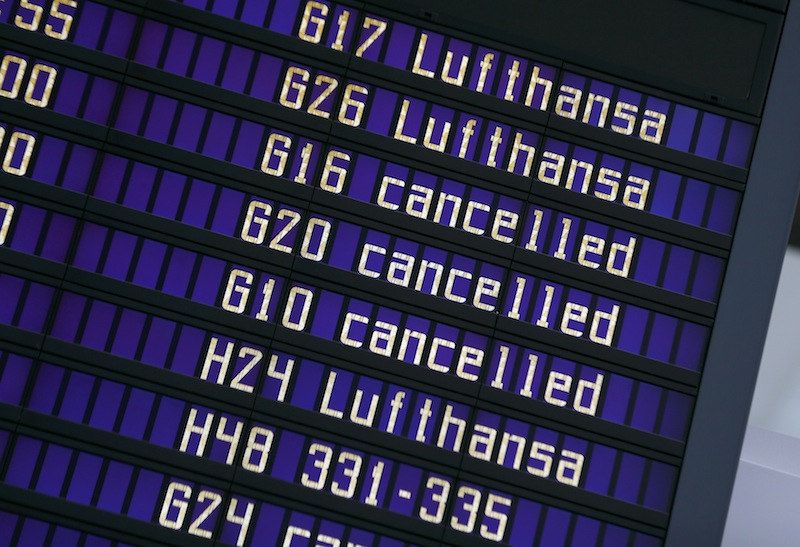 A flight information board is pictured during a Lufthansa cabin crew strike at Munich's international airport, Germany, November 9, 2015. u00e2u20acu201d Reuters pic